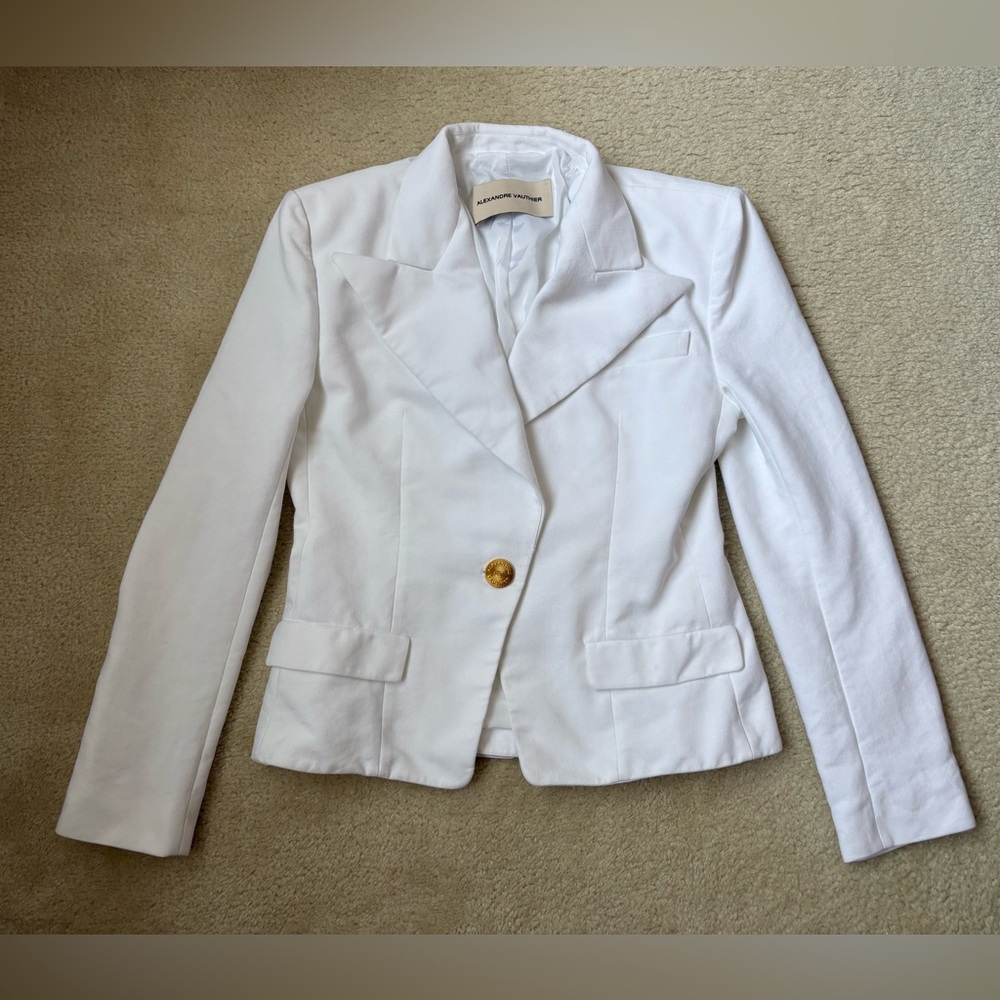 Alexandre Vauthier white blazer w/ gold buttons, Paris Fashion week, sz 40 sz M